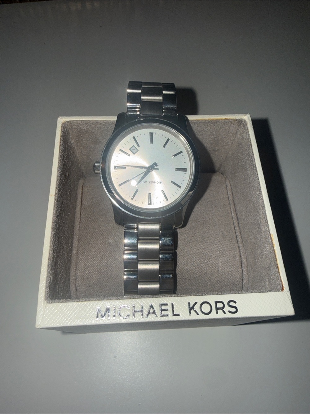 Michael Kors Silver-Tone Bracelet Watch with White Dial